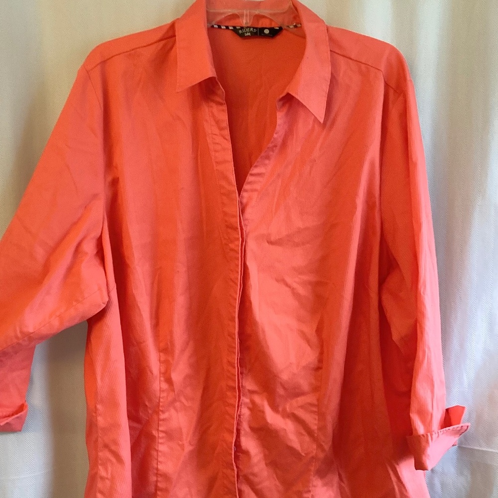LEE RIDERS….ladies vibrant orange, 3/4 sleeve shirt…2X
